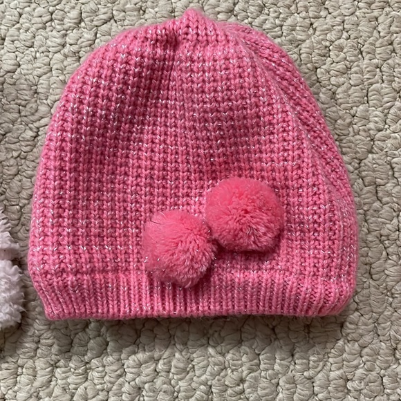 CARTERS UEC Lot of 2 girls winter hats beanies pink white used knit Sherpa - Picture 3 of 9